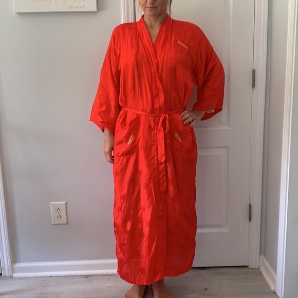 Golden‎ Bee Vintage Embroidered Robe Tie Waist Chinese Kimono Red peacock M - Picture 4 of 15